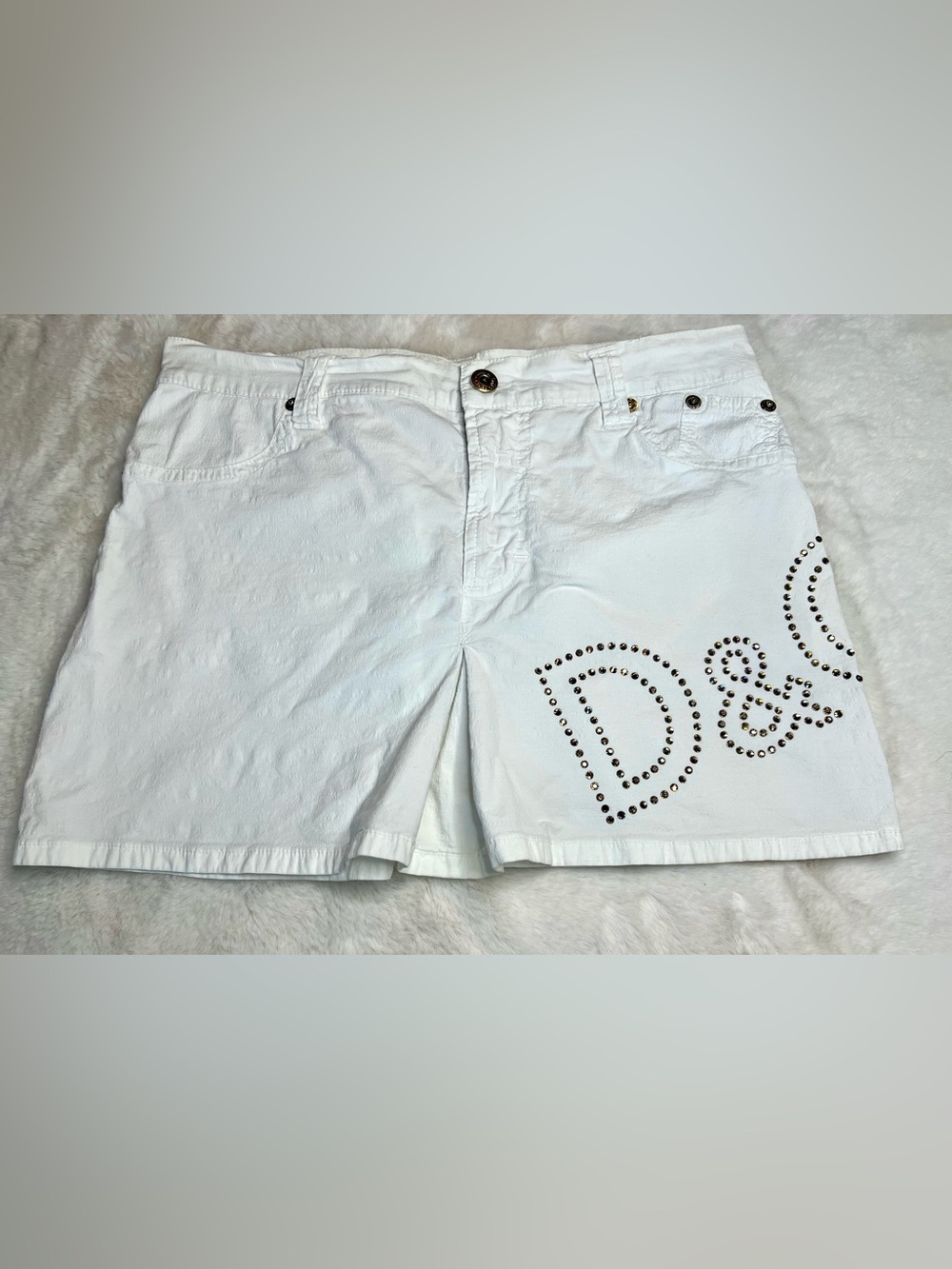 Y2K D&G Dolce & Gabbana Vintage White Textured Cotton Linen Mini Skirt IT 42